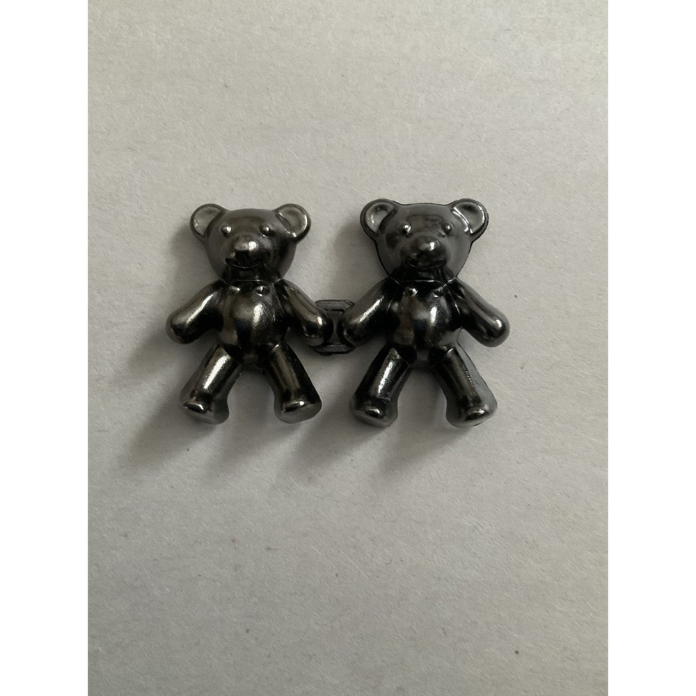 Adorable Teddy Bear Couple Pin Brooch Easy Push Back Silver Tone Pinback Lot